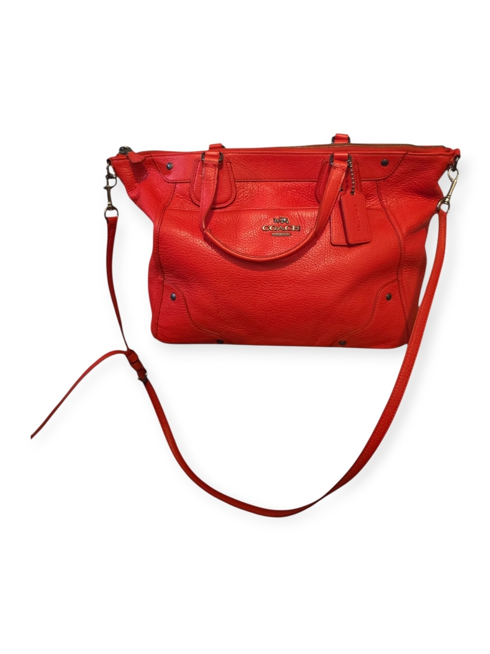 Coach Mickie Pebbled leather Sachel with gun metal hardware, size is medium/L